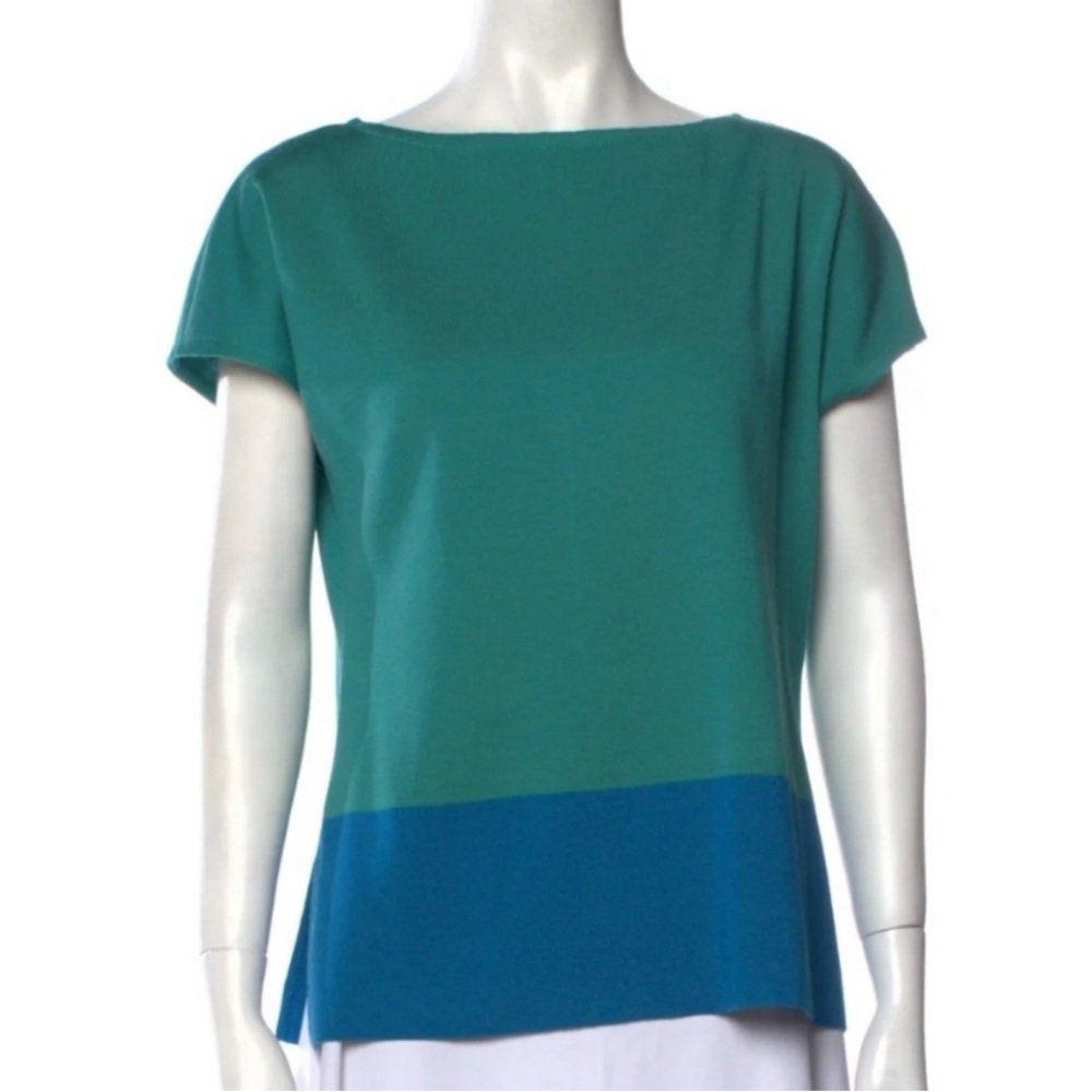 $750 ST JOHN Colorblock Bateau Neckline Wool Blend Top S